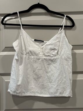 White Cotton V Neck Tank